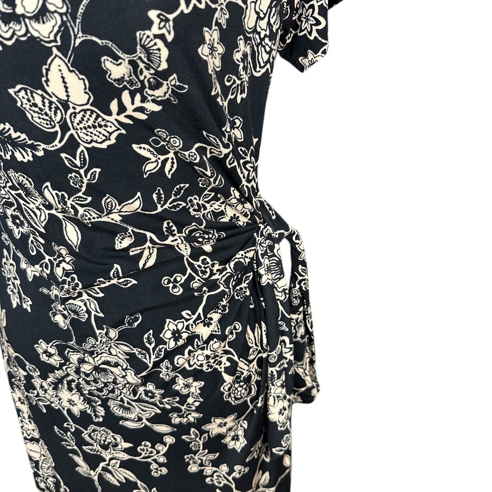 Johnny Was Womens Black Floral Side Tie Midi Dress Short‎ Sleeve Size M - Picture 3 of 7